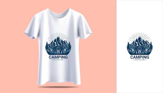 New Men's white t-shirt in vector mockup t-shirt vintage Adventure camping typography print design