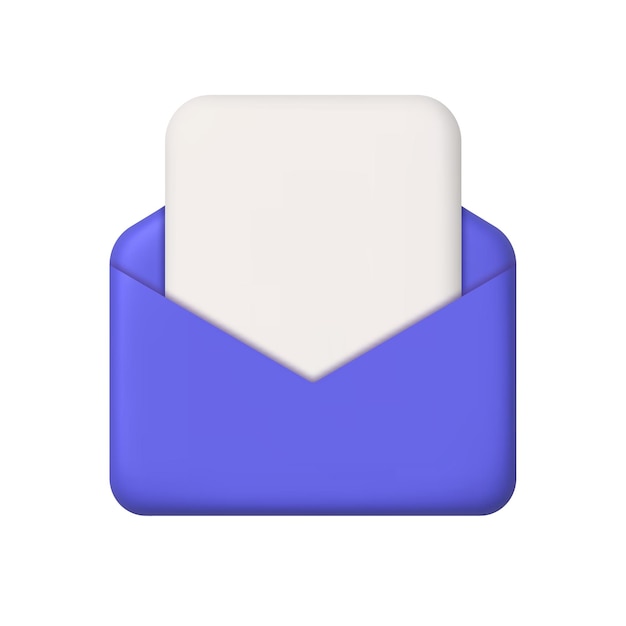 New message 3d icon Purple open mail envelope with sheet of paper 3d realistic vector design element