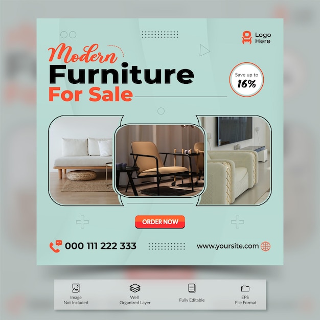 New Modern Funiture sale social media post design template