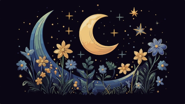 Vector new moon on starry sky beautiful art illustration