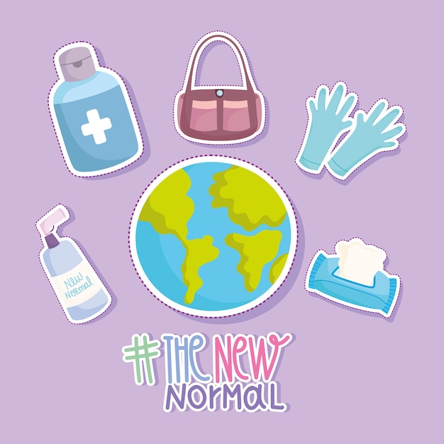 New normal lifestyle, world gloves gel alcohol disinfect vector illustration