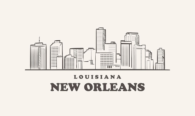 Vector new orleans skyline louisiana drawn sketch