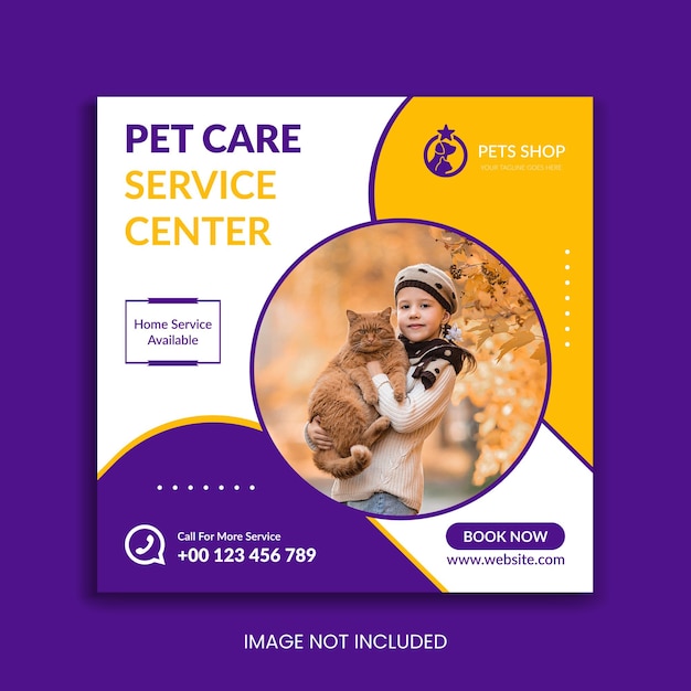 new pet care social media template Instagram post design web banner premium vector