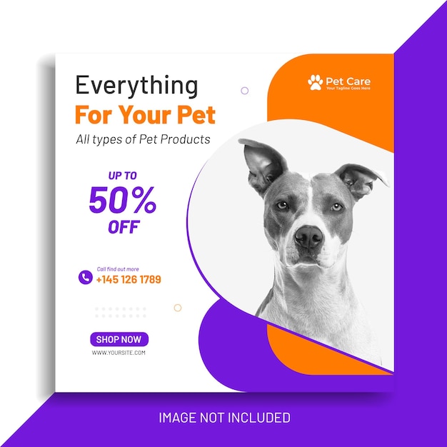 New pet social media template pet shop Instagram post promo banner vector template