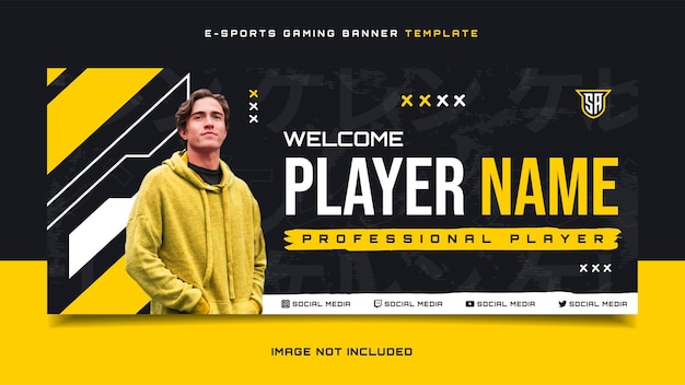 New Player ESports Gaming Banner Template with Logo for Social Media