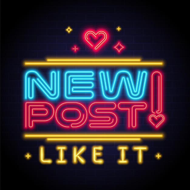 New Post Neon Light Social Media Neon Bright Glowing and Dark Background