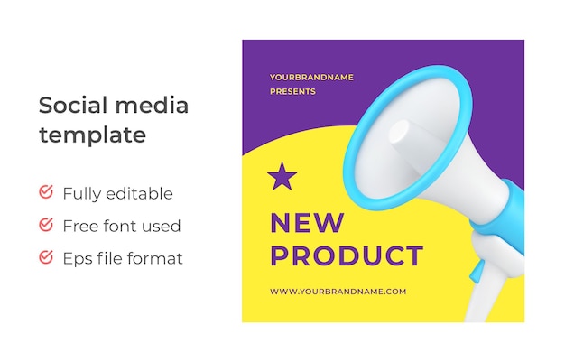 New product announce marketing advertising with megaphone 3d icon promo post vector illustration Public advertisement campaign attention loudspeaker holiday invitation sale discount special offer