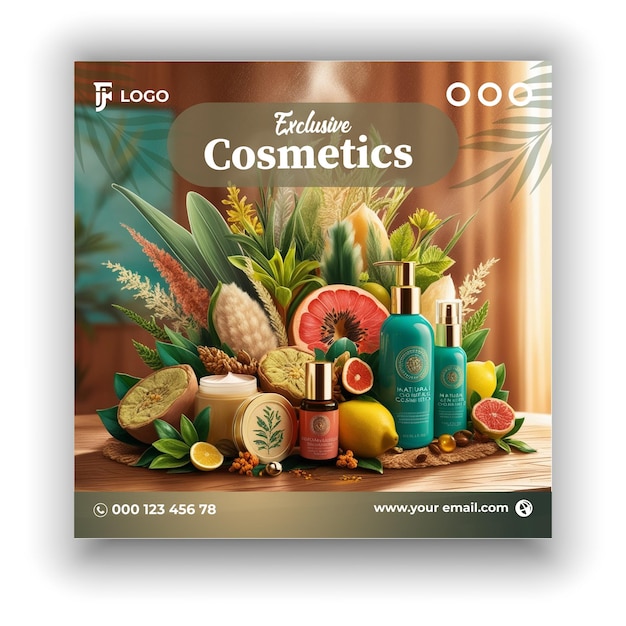 New skincare and cosmetic beauty product social media post design ai generated