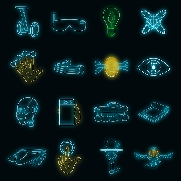 New technologies icons set vector neon