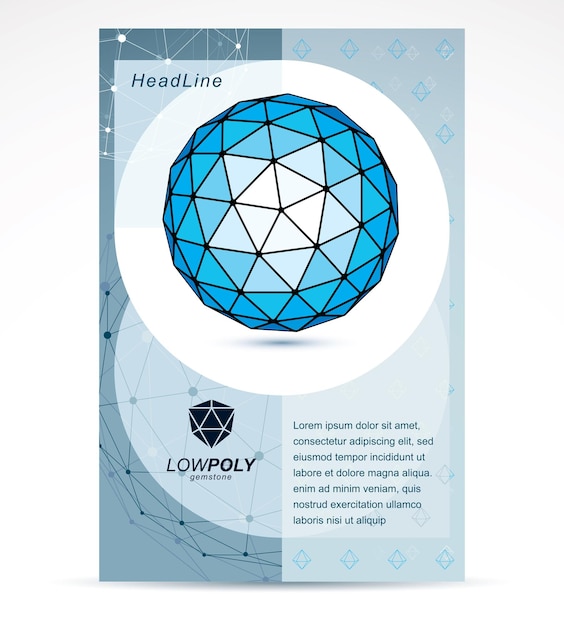 New technology theme booklet cover design, front page. 3D engineering vector, abstract blue polygonal shape.