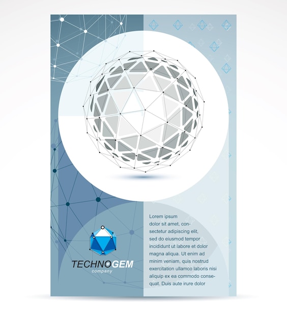 New technology theme booklet cover design, front page. Abstract geometric 3d faceted black and white object, modern digital technology and science theme vector illustration.