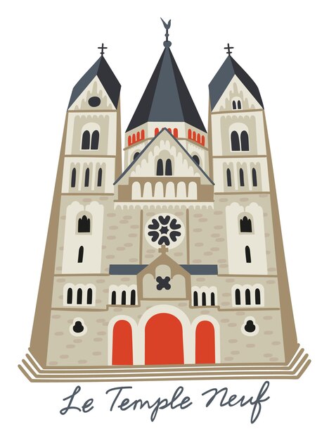 Vector new temple in metz france vector isolated illustration with lettering