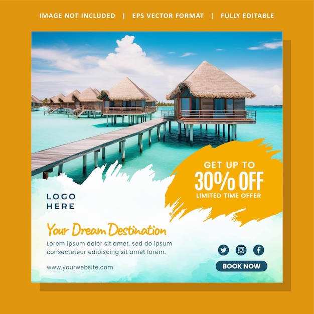 New Tour and travel business Instagram post or social media Square flyer banner template