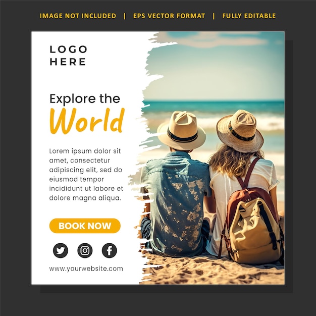 New Tour and travel business Instagram post or social media Square flyer banner template