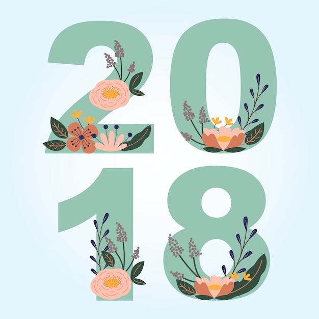 New Year 2018 Background with Floral