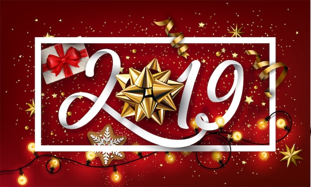 New Year 2019 Creative Background With Bow