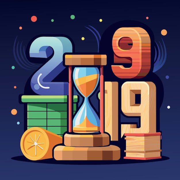 New year 2019 time countdown or business goals concept hourglass or sandglass and stack of cube wo