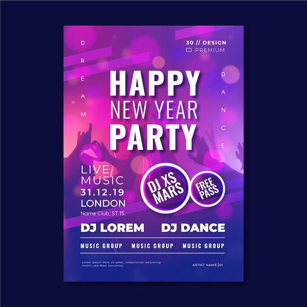 New year 2020 party poster template with photo