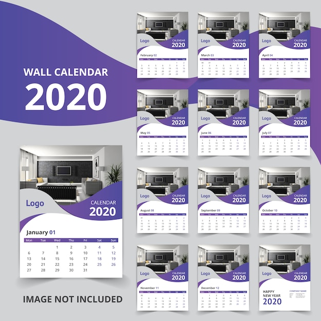 New year 2020 wall calendar 12 pages