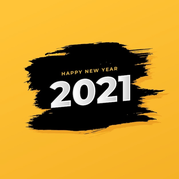 New year 2021 greeting card with brush stroke