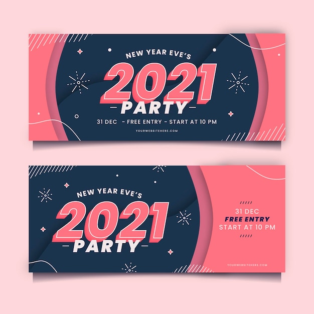 New year 2021 party banners in flat design