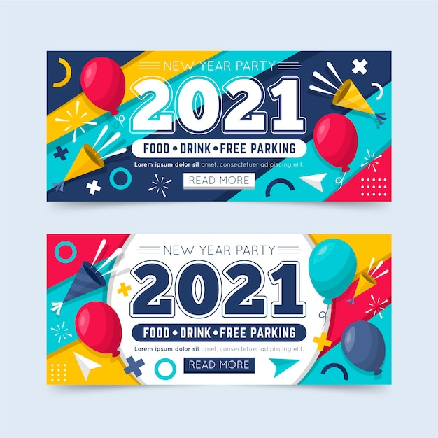 New year 2021 party banners in flat design