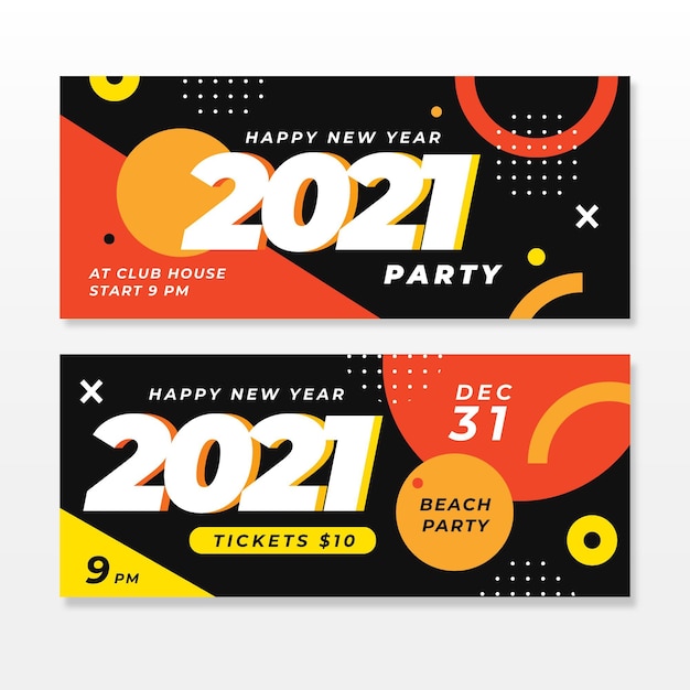 New year 2021 party banners in flat design