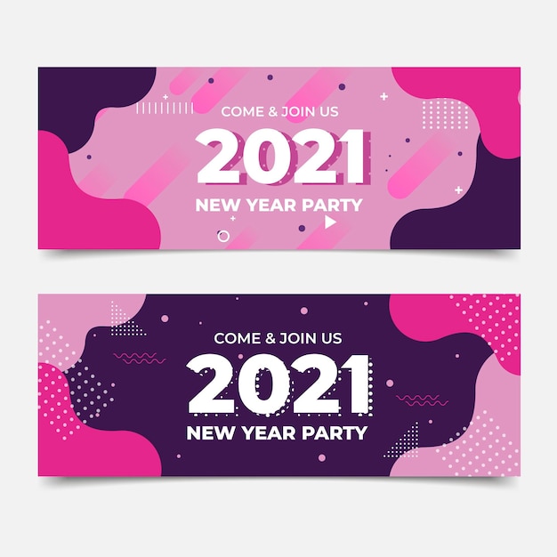 New year 2021 party banners in flat design