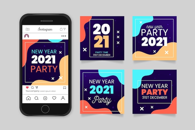 Vector new year 2021 party instagram post collection