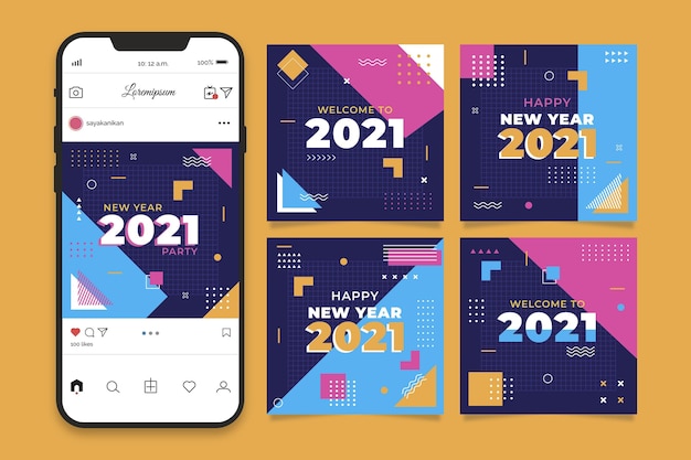 Vector new year 2021 party instagram post collection