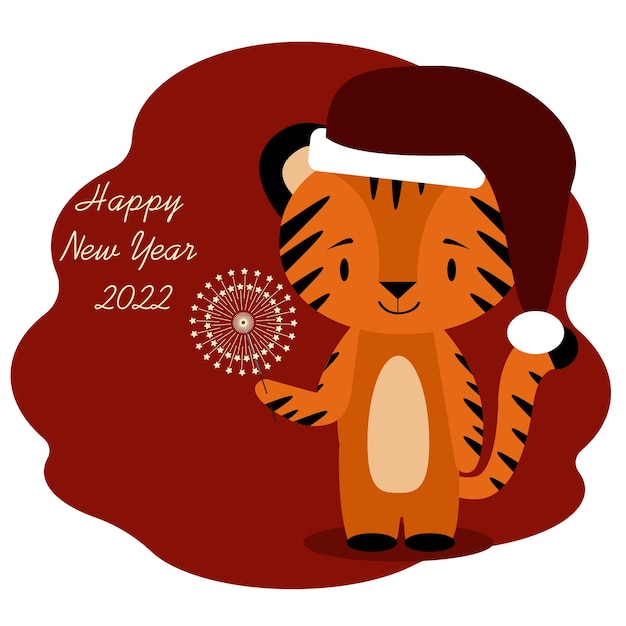 New year 2022 celebration card with tiger and sparkler