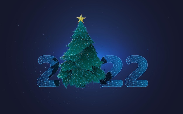 New year 2022 and Christmas tree with star in frame style