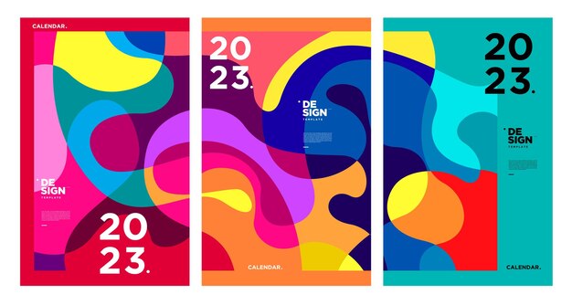 New year 2023 calendar design template with geometric colorful abstract Vector calendar design