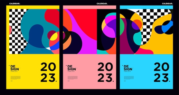 New year 2023 calendar design template with geometric colorful abstract Vector calendar design