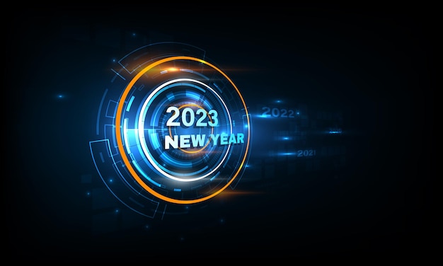 Vector new year 2023 car speedometer red indicator on black blur background