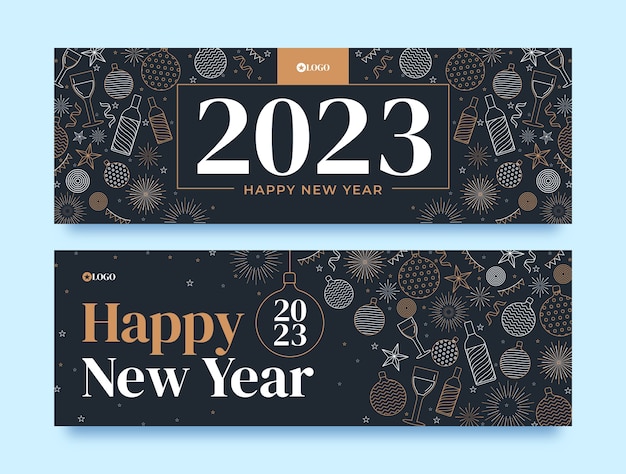 New year 2023 celebration horizontal banner template