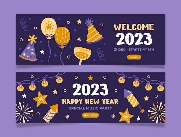 New year 2023 celebration horizontal banner template