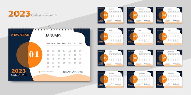 New year 2023 desk calendar modern stylish abstract Wave and geometric style template design