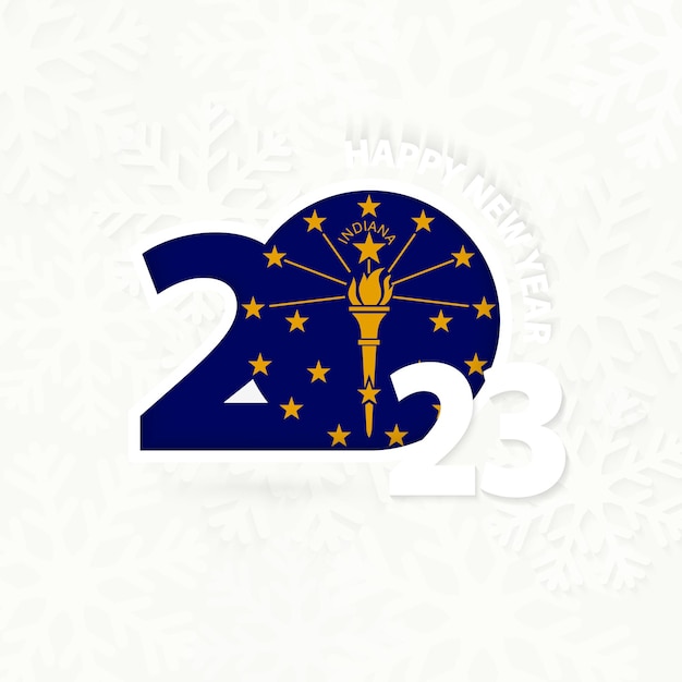 New Year 2023 for Indiana on snowflake background