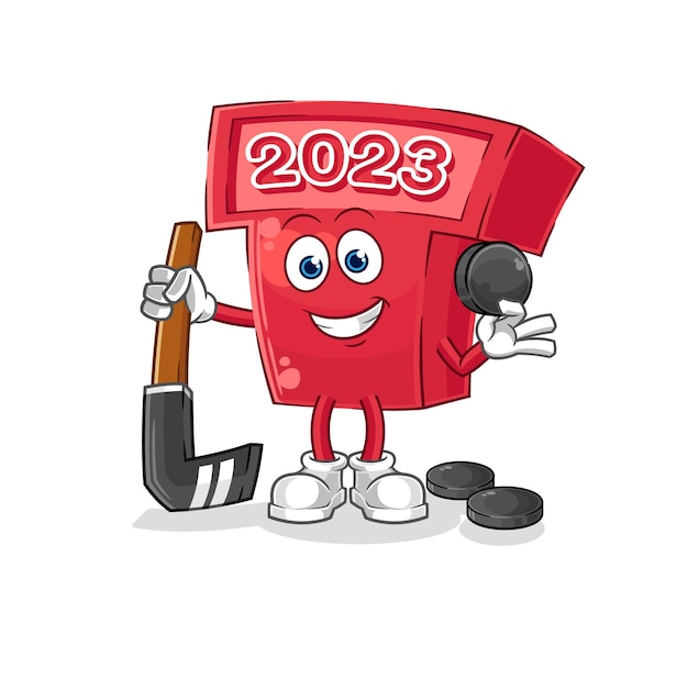 New year 2023 playing hockey vector cartoon character