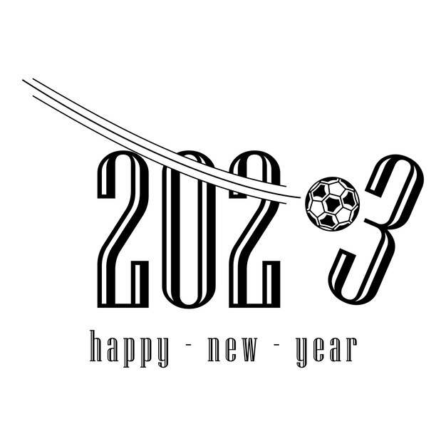 New year 2023 typography with soccer ball creative design pattern for greeting card banner poster