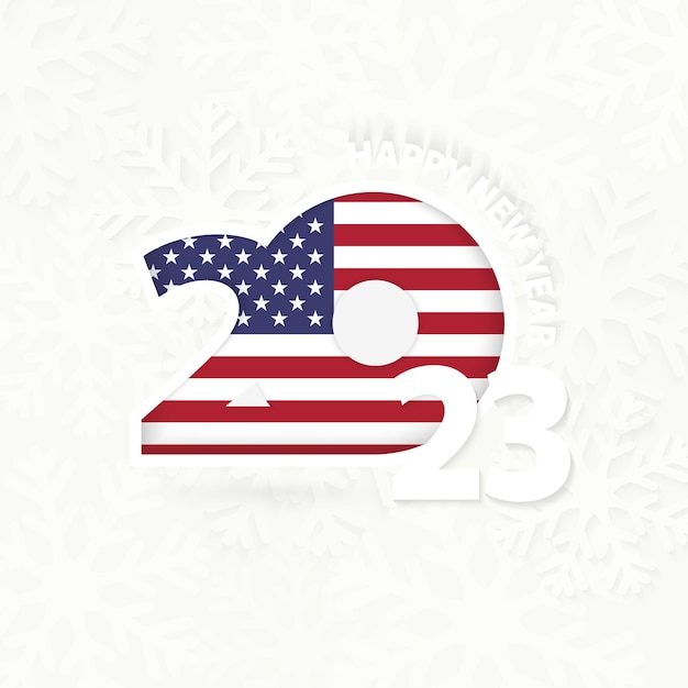 New Year 2023 for USA on snowflake background