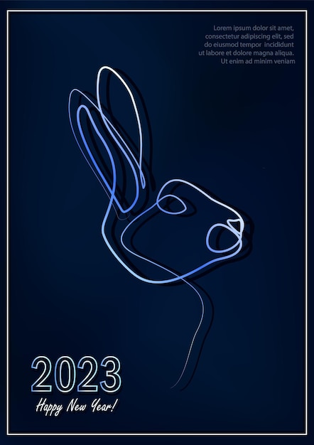 New Year 2023 Water bunny as a Chinese traditional horoscope symbol on dark blue poster or card