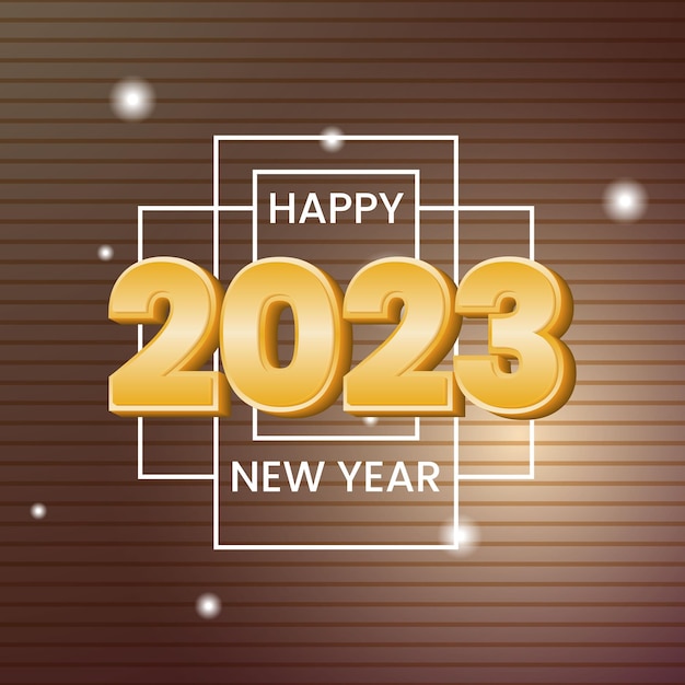 new year 2023 with  3d text effect, brown background and horizontal line pattern. simple and elegant