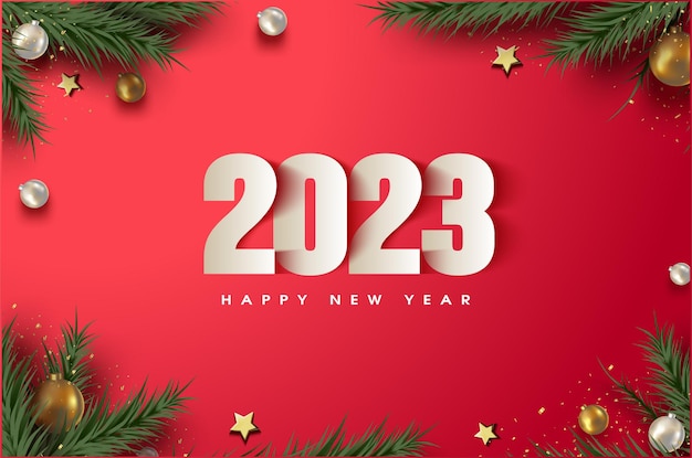 new year 2023 with christmas tree decoration.