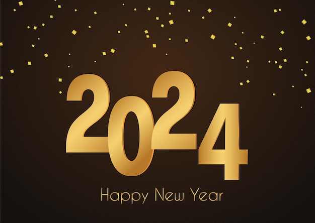 New year 2024 celebrations gold greetings poster isolated over black background