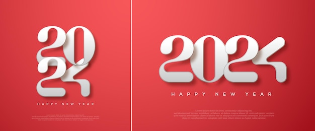 New Year 2024 Vector With white numbers in a soft red background Premium vectors for greetings celebrations and welcome the new year 2024