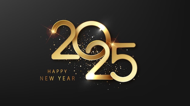 New Year 2025 Celebrations Gold Realistic Metal Number