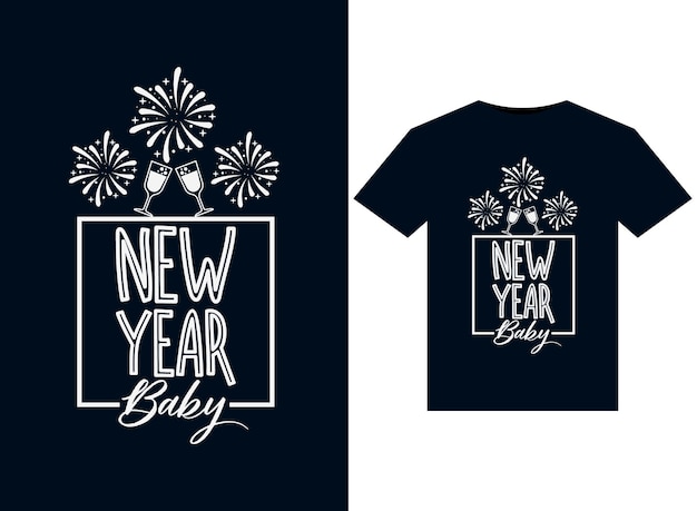 New Year Baby illustrations for print-ready T-Shirts design