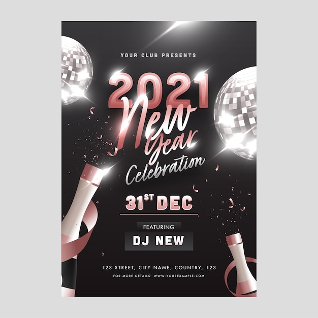 New Year Celebration Invitation Card With Disco Balls